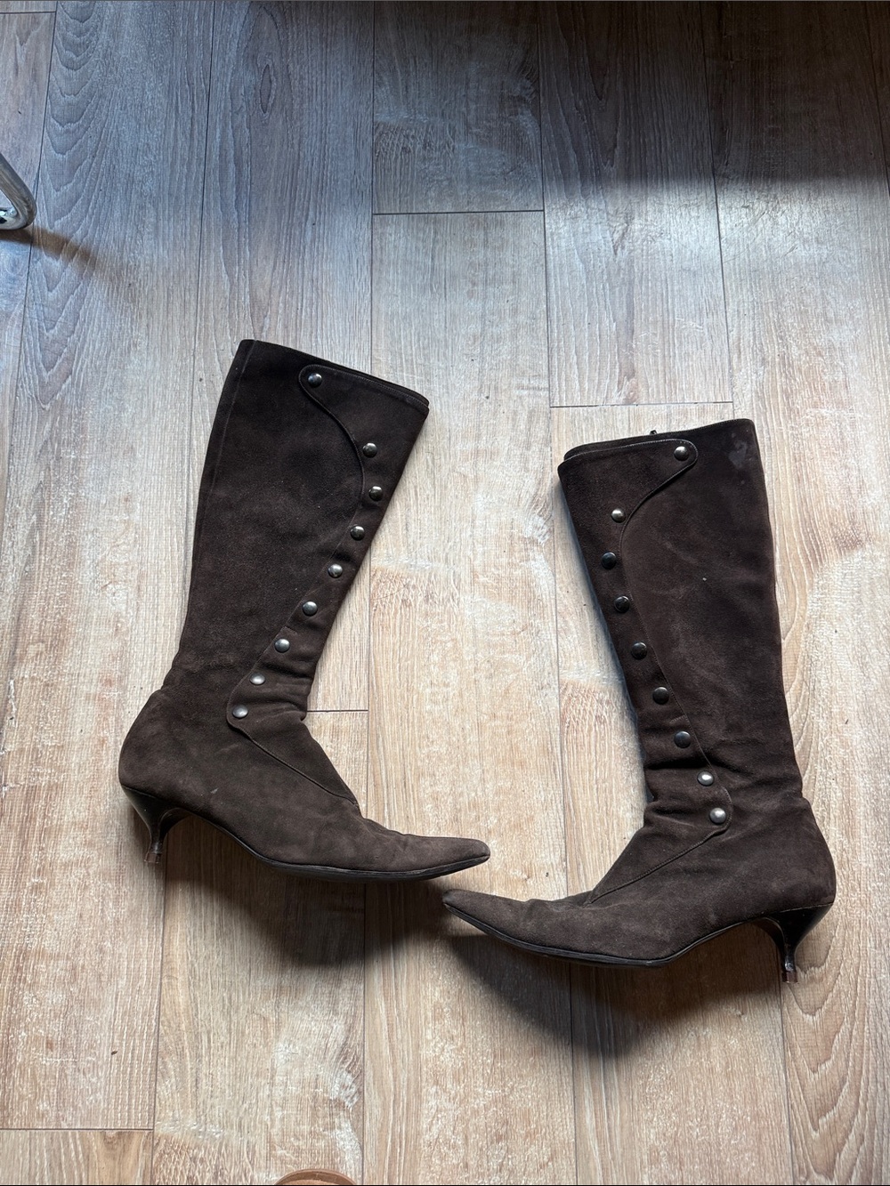Sigerson Morrison Dark Brown Suede Knee-High Button-Accent Boots